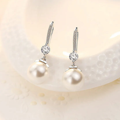 ClassyLuxe - Luxury Zircon Pearl Earrings - Elegant Jewelry